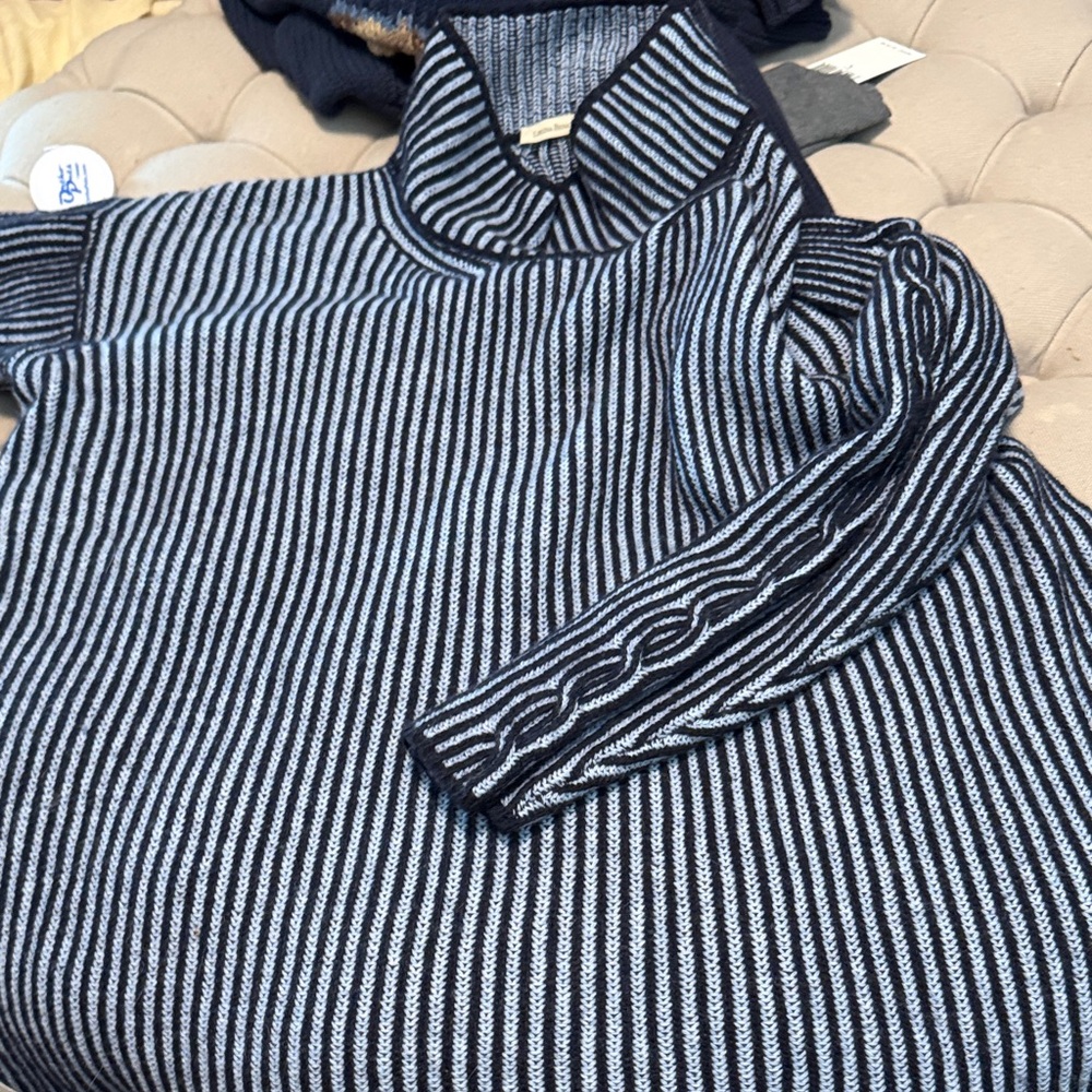 Elegant Black and White Striped Women's Turtleneck Sweater
